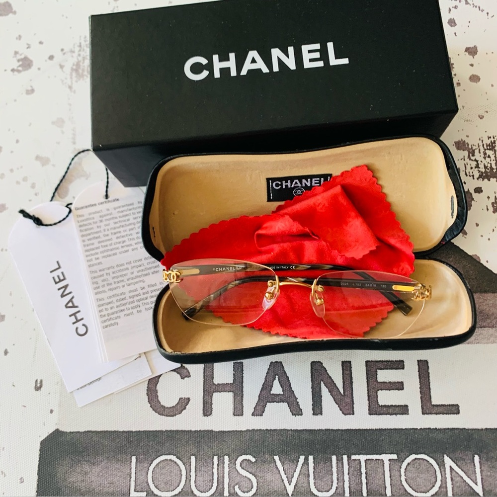 CHANEL Vintage Rimless Gold Glasses and Accessories